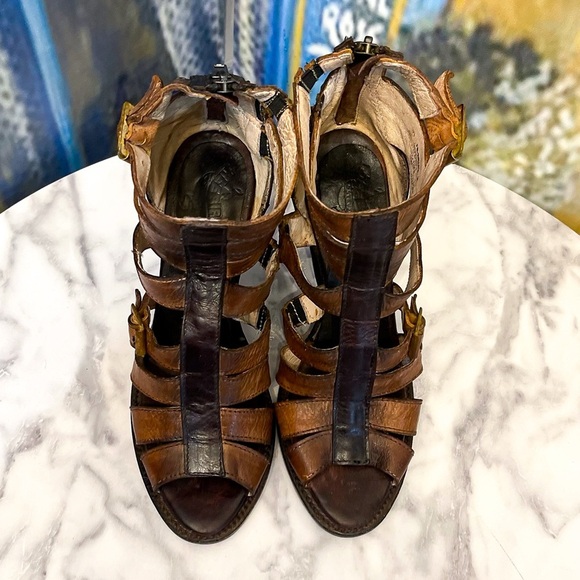 Freebird Breez Strappy Leather Gladiator Sandal Heels Brown Multi 8 EUC - Picture 2 of 8